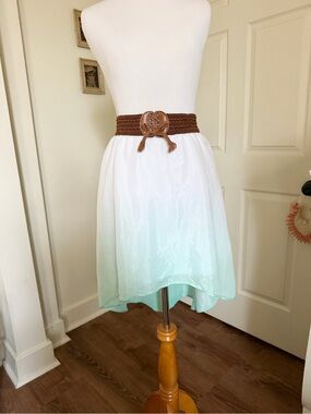 Vintage 1990s Y2K White Turquoise Belted Midi Skirt - XS